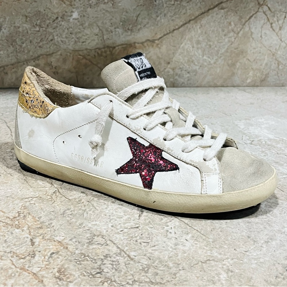 Golden Goose Superstar Gold Red White Leather Suede Sneakers - Picture 3 of 12